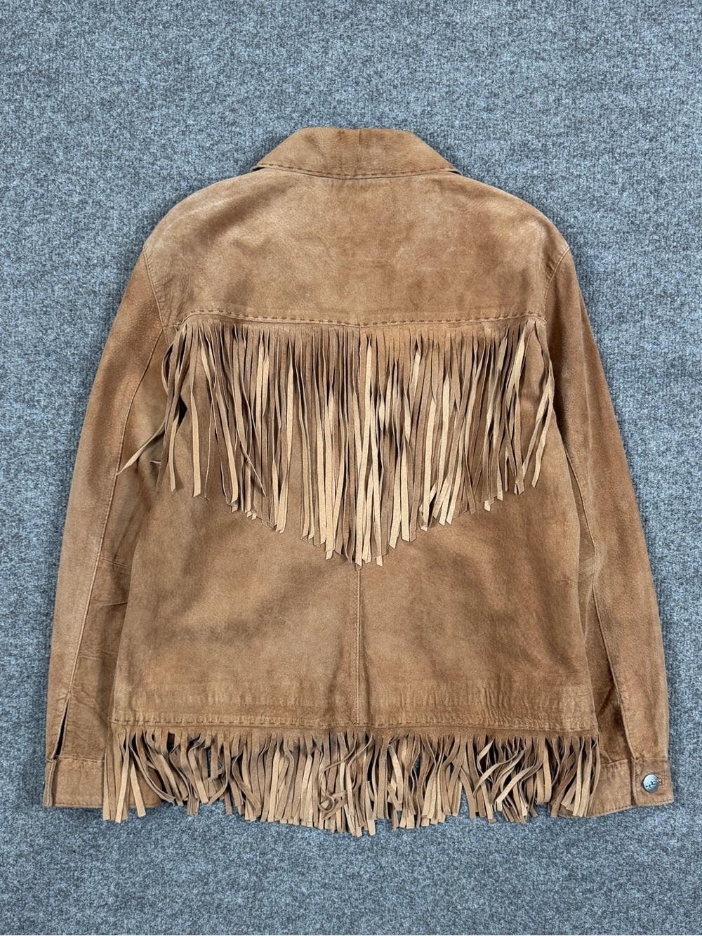 Vintage Tan Suede Leather Western Fringe Jacket Women’s 1 Small Button Front Y2K - Picture 3 of 8